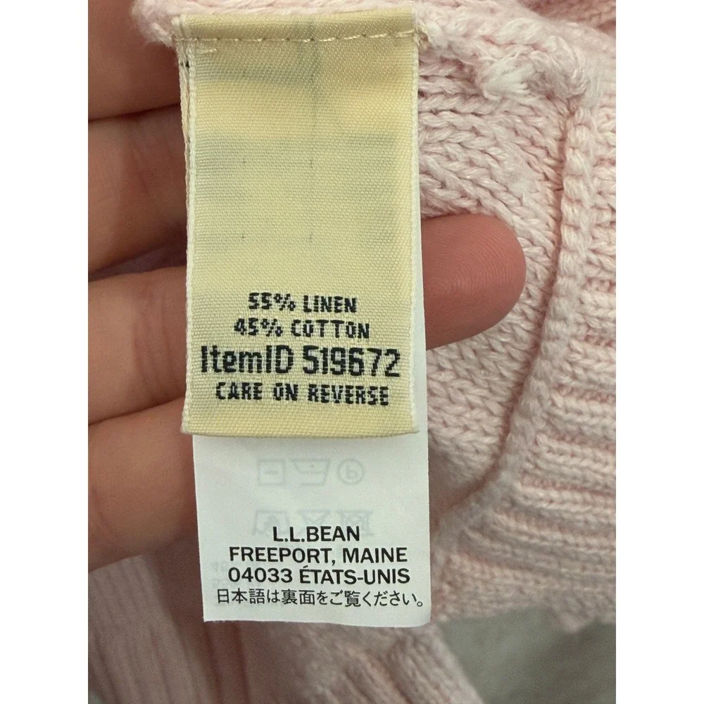 L.L.Bean Linen Cotton Blend Crew Neck Sweater Pink Size‎ Medium Coastal Preppy